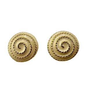 Vintage Cream Enamel Gold Tone Rope Signed TAT Dome Chic Stud 1" Earrings